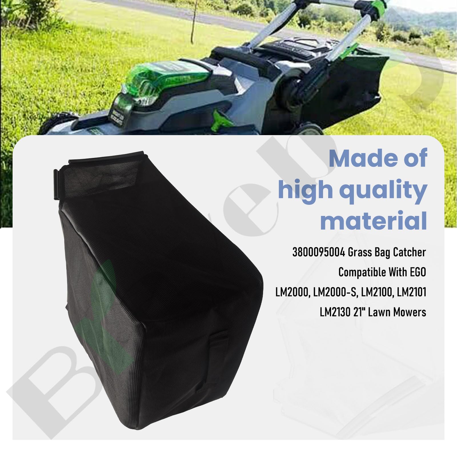 3800095004 - Recogedor de bolsas de césped compatible con cortadoras de césped EGO LM2000, LM2000-S, LM2100, LM2101, LM2130 de 21 pulgadas. Sin marco recogedor de césped