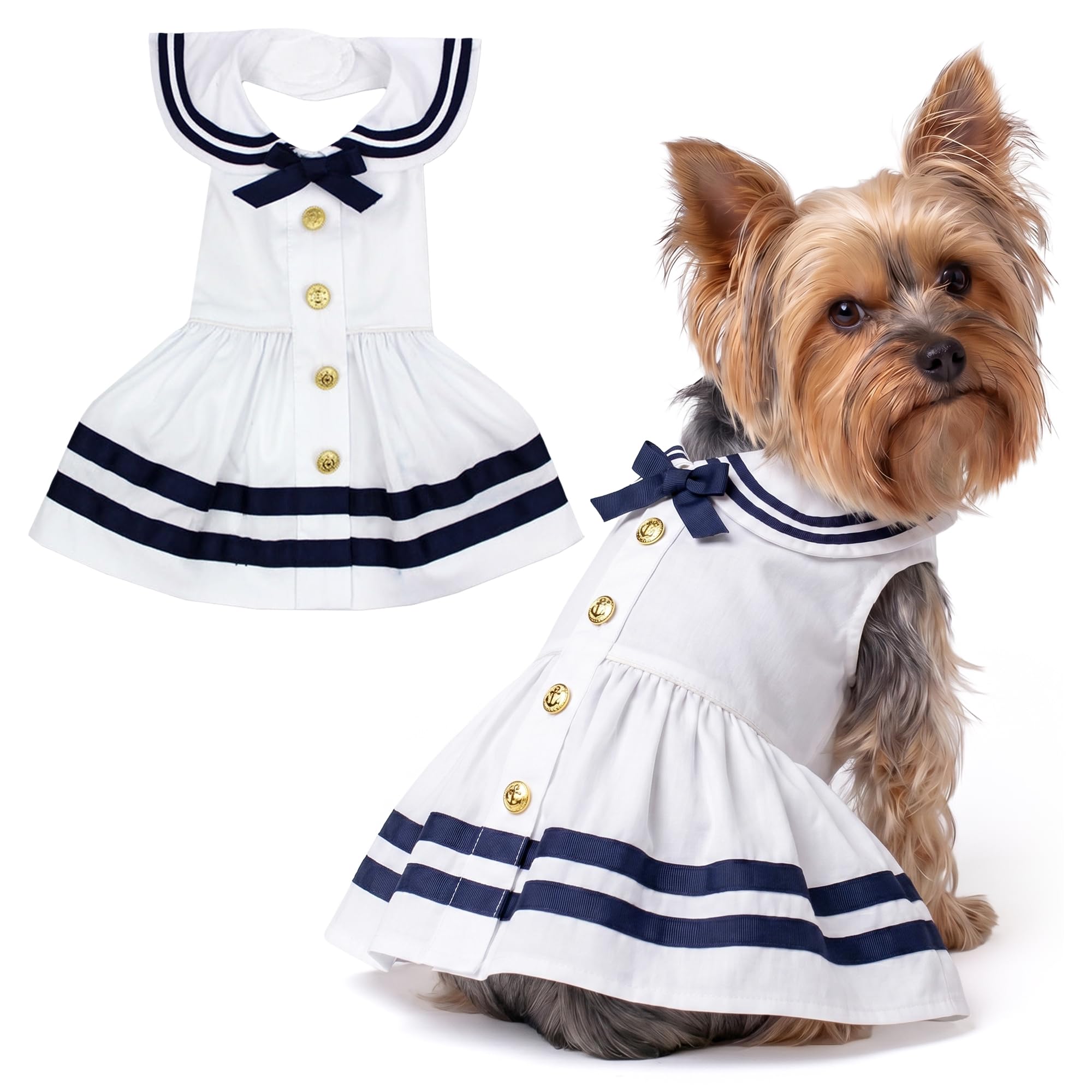 Amazon.com : Parisian Pet Sailor Dog Dress - 100% Cotton Summer Clothes for  Small Dogs Girl - Nautical Pet Apparel - Stylish Dog Outfit - Lightweight  and Breathable Puppy Clothes - Cute Dresses for Dogs : Pet Supplies
