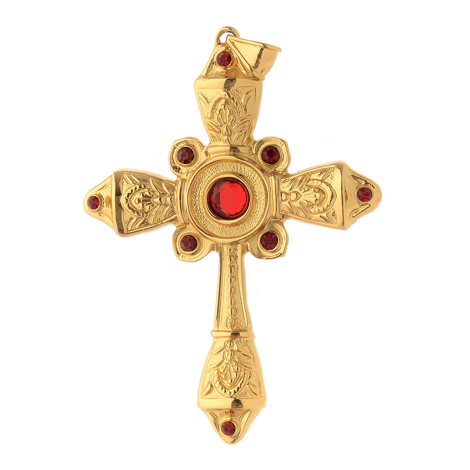 Holyart Articoli vescovili: Croce vescovile Argento 925 Dorato Cristalli Rossi