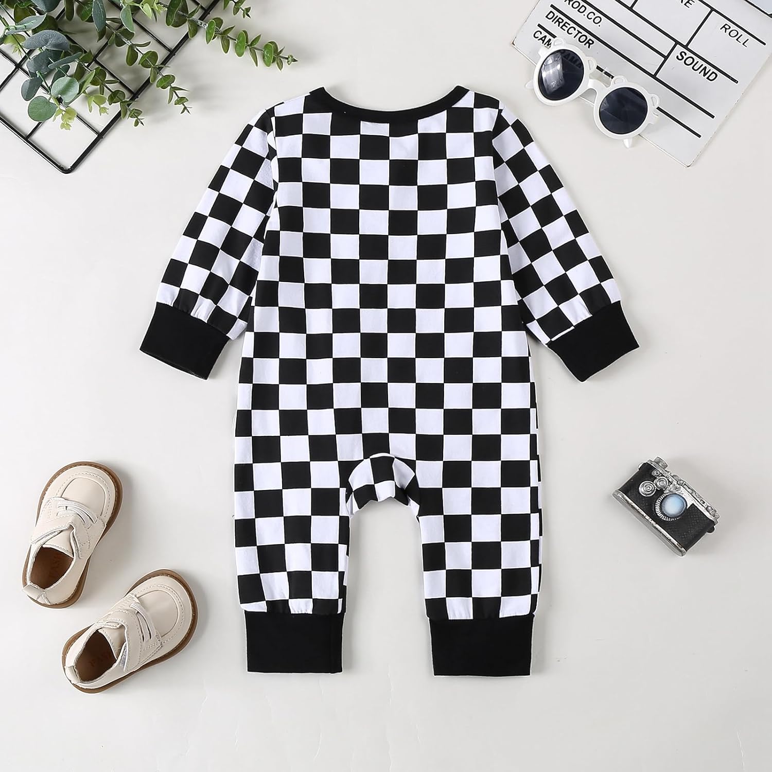 Newborn Boy Outfits Checkered Jumpsuit Long Sleeve Zipper Romper Plaid Bodysuit Fall Winter One Piece Outfit - Image 3