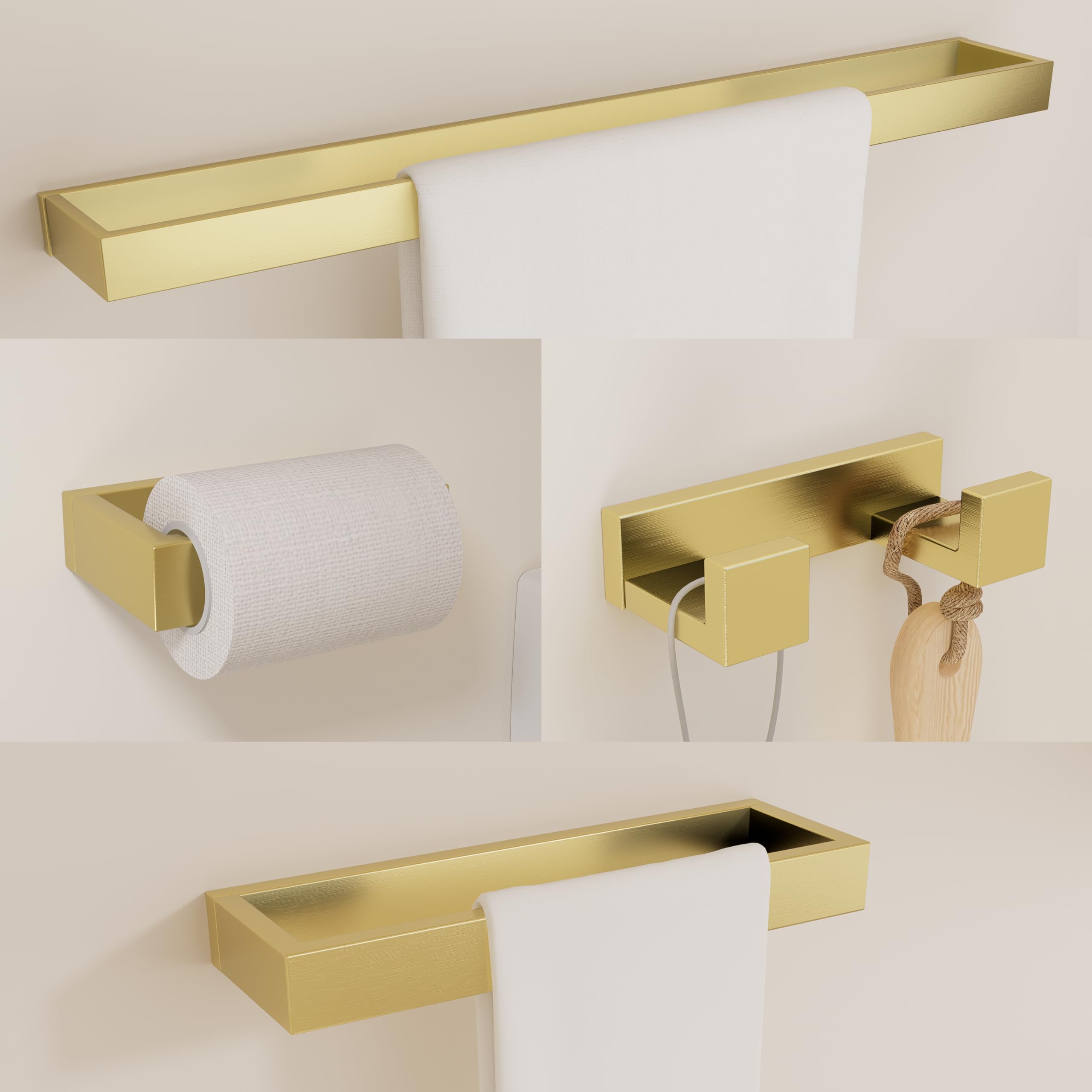 Juego De Accorios De Baño De Oro Pulido, 4 Toalleros Montados En La Pared, Ganchos Para Batas, Portarrollos De Papel Higiénico, Hardware De Acero Inoxidable - AliExprs