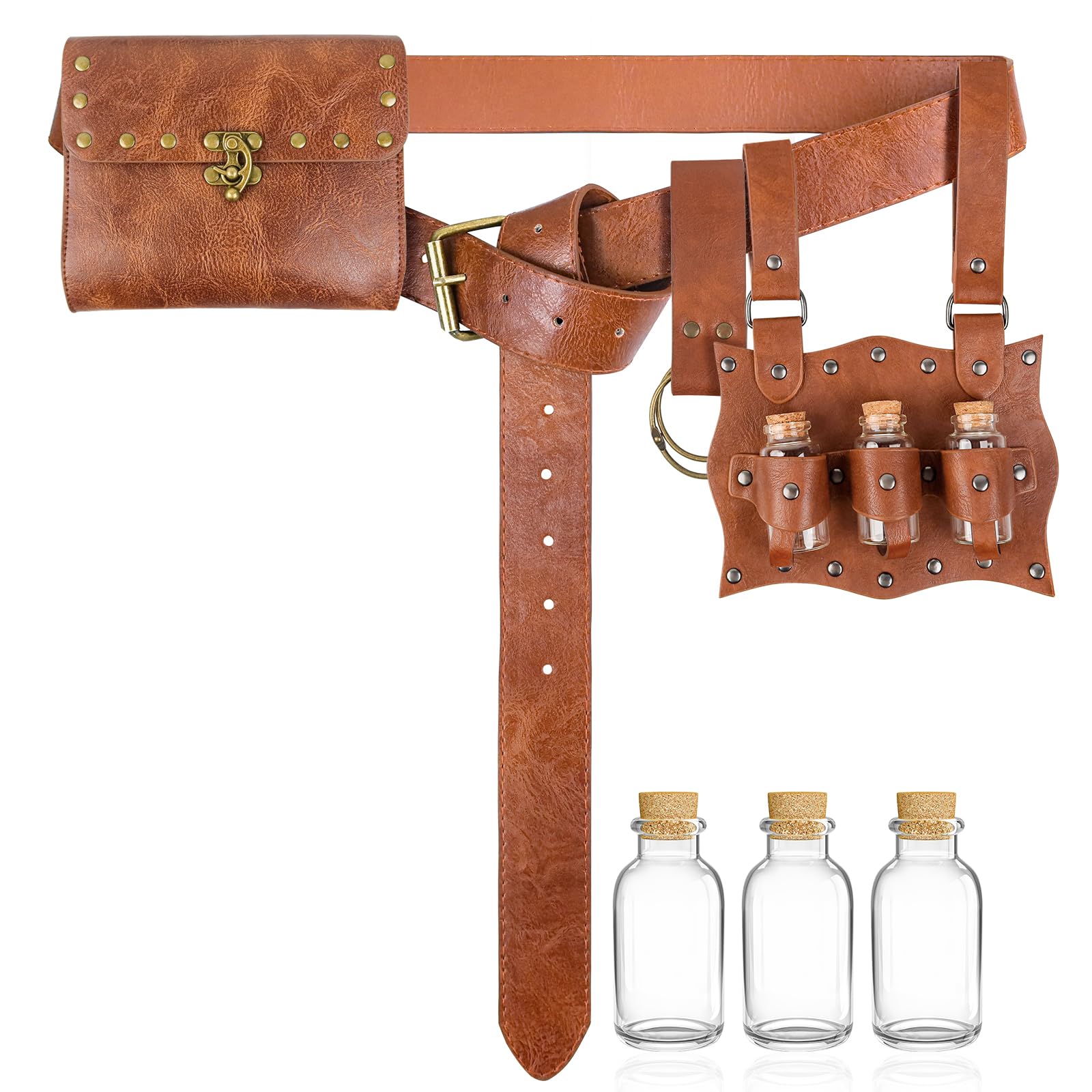 Renaissance Costume Accessories Belt Pouch Medieval Belt Bag Viking Waist Bag Potion Bottles Pirate for Cosplay Festival LARP Halloween Women Men