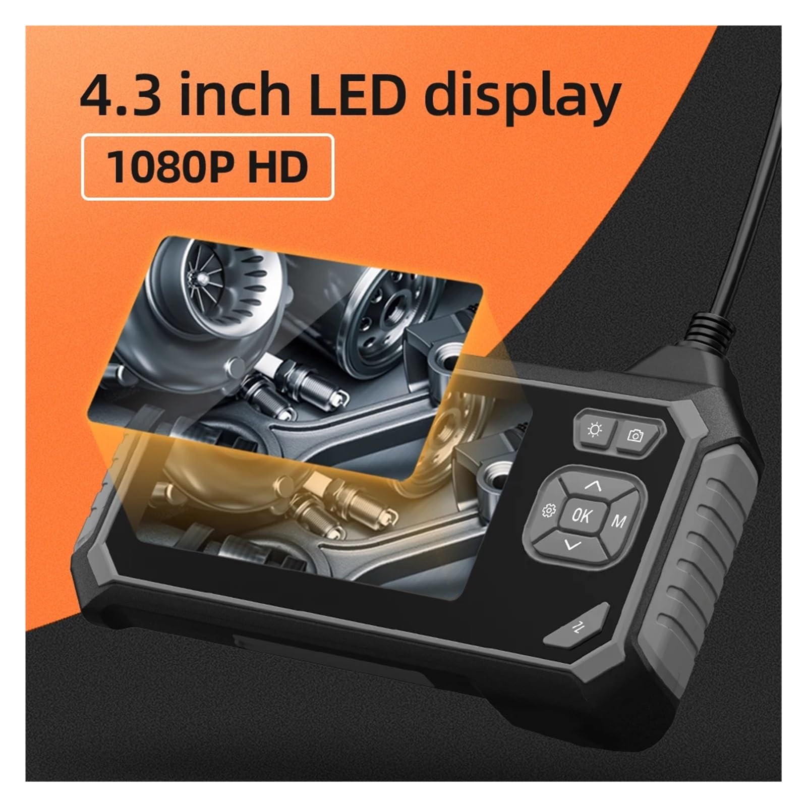 Single & Dual Endoscope Camera 4.3'' Car Inspection Borescope IP67 Waterproof HD1080P 8mm Video Pipe Sewer Camera For Automotive(10m,Single Lens)
