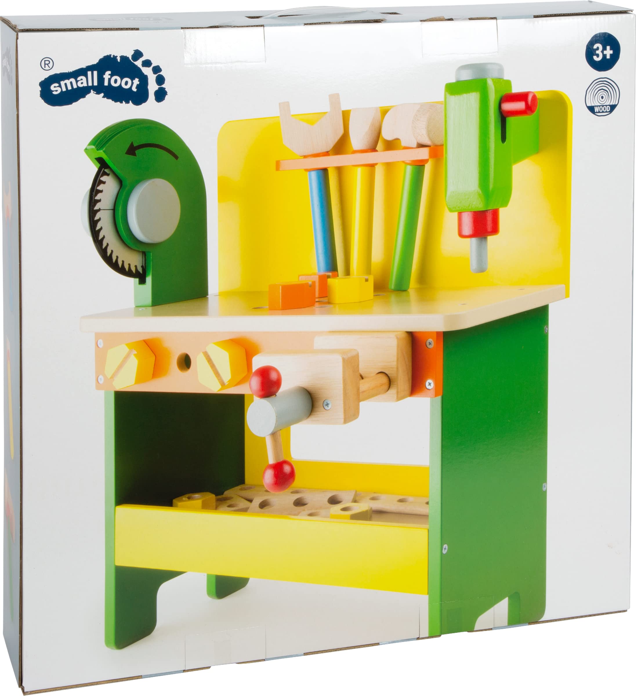 Small Foot 1538 Etabli "Christian" en bois, jouets en bois avec vis, écrous et planches perforées, à partir de 3 ans