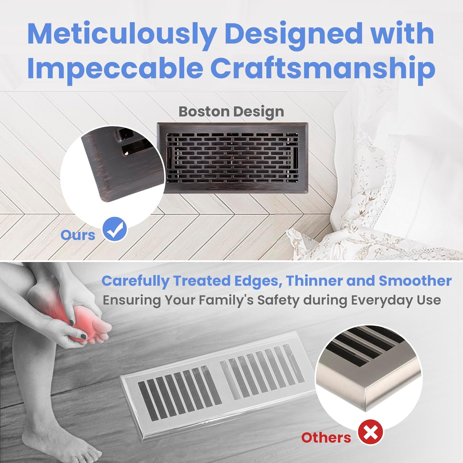 4x10 Inches 2 Pack Heavy Duty Walkable Floor Register - Easy Adjust Air Supply Lever Decorative Floor Vent Covers - Boston Design Vent Covers for Home - Oil Rubbed Bronze