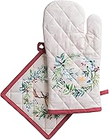 Vista 1 de Maison d' Hermine - Juego de guantes de cocina (7.5 x 13 pulgadas) y agarradera (8 x 8 pulgadas) Holly Time, 100 % algodón, manoplas de horno