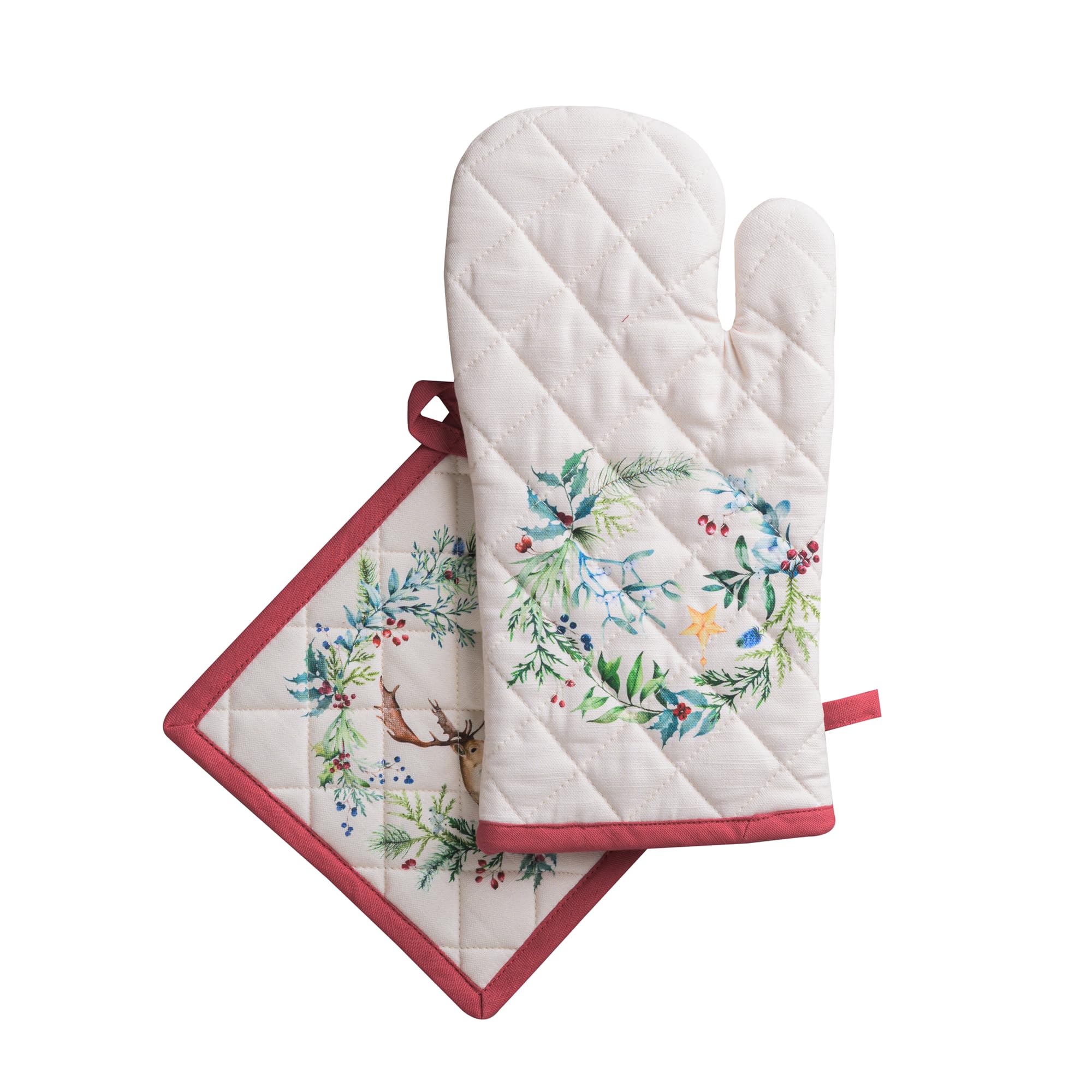 Gants de four 19x33cm et maniques 20x20cm Maison d'Hermine Holly Time coton