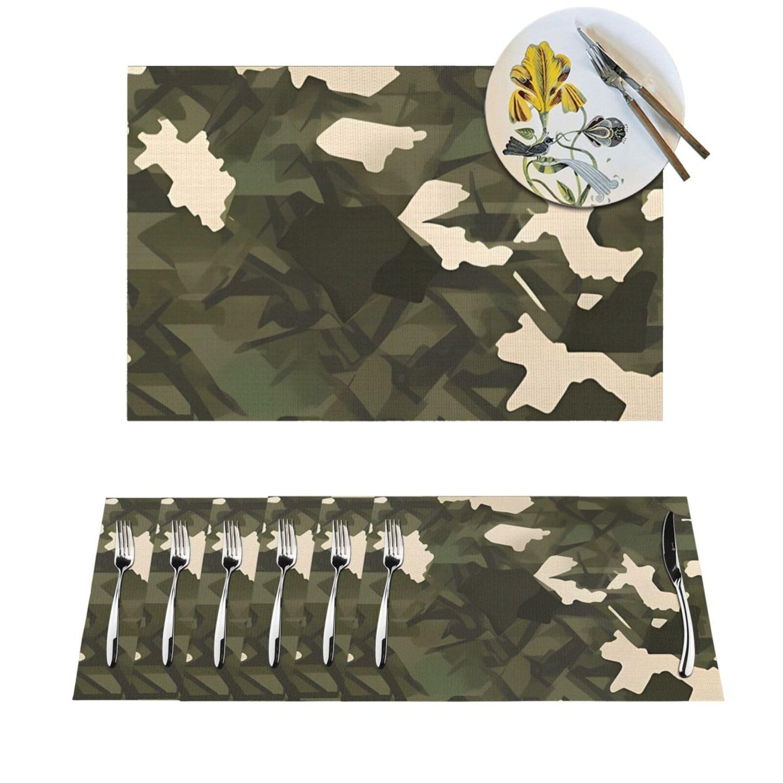 Set de table tissé en PVC motif camouflage militaire résistant lot de 4