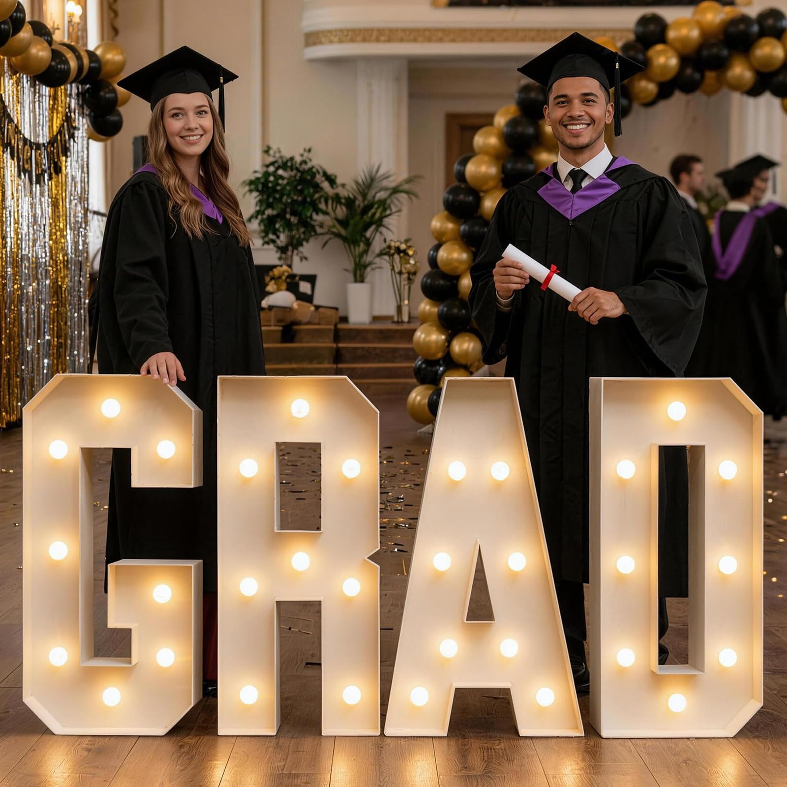 3.3FT Decorative Led Marquee Light Up Letters, Large Light GRAD Sign for Night Light College High School Senior Kindergarten Graduation Party Favor Supplies,100cm/40in