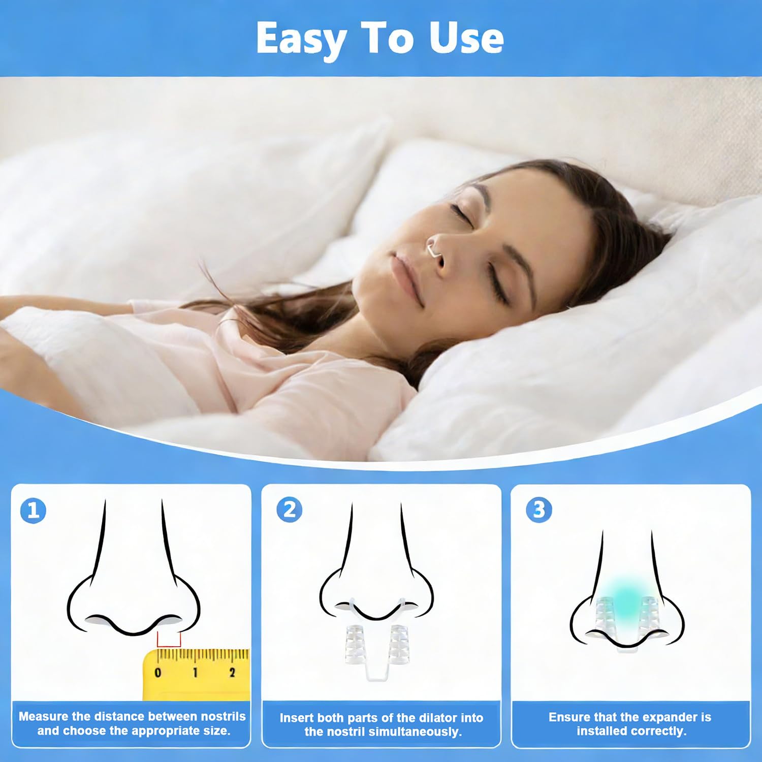 Dilatador Nasal Silicona, 8 Piezas Dispositivos Antironquidos, Antironquidos para Dormir, Dilatador Nasal Dispositivos Antironquidos Cómodo & Reutilizable, Mejorar el Sueño