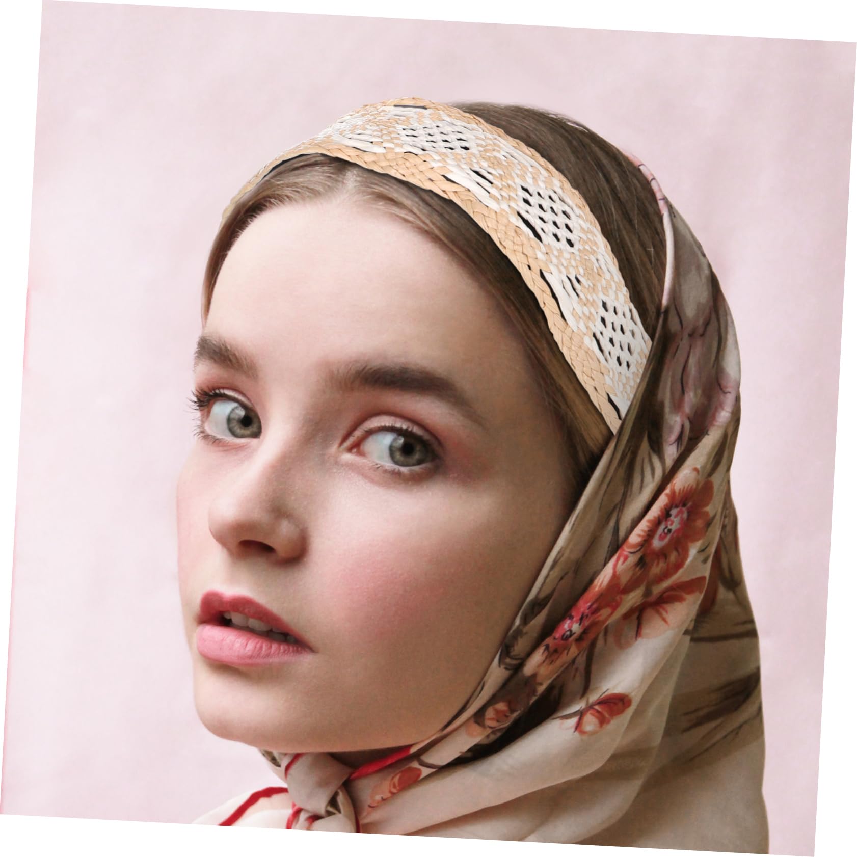 Ipetboom Bandeau Large en Raphia Tissé pour Femmes, Style Bohème Vintage, Coiffure Sécurisée et Facile à Porter, Accessoire Cheveux Beige pour Diverses Occasions