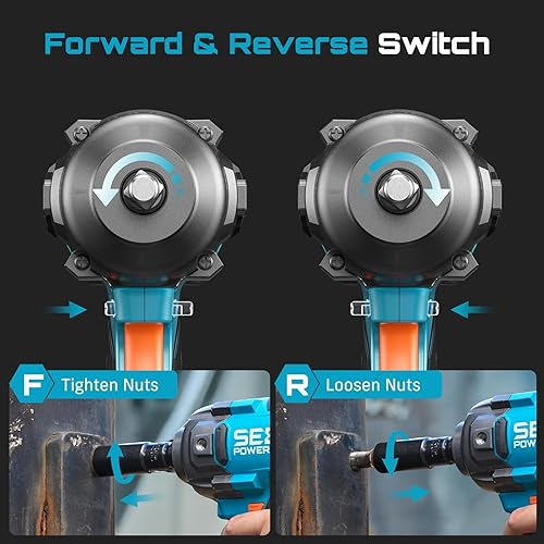 Miniatura 8 de Seesii Llave de impacto inalámbrica mejorada de 885 pies-libras (1200 N·m): pistola de impacto de 1/2 "con mango lateral desmontable, destornillador