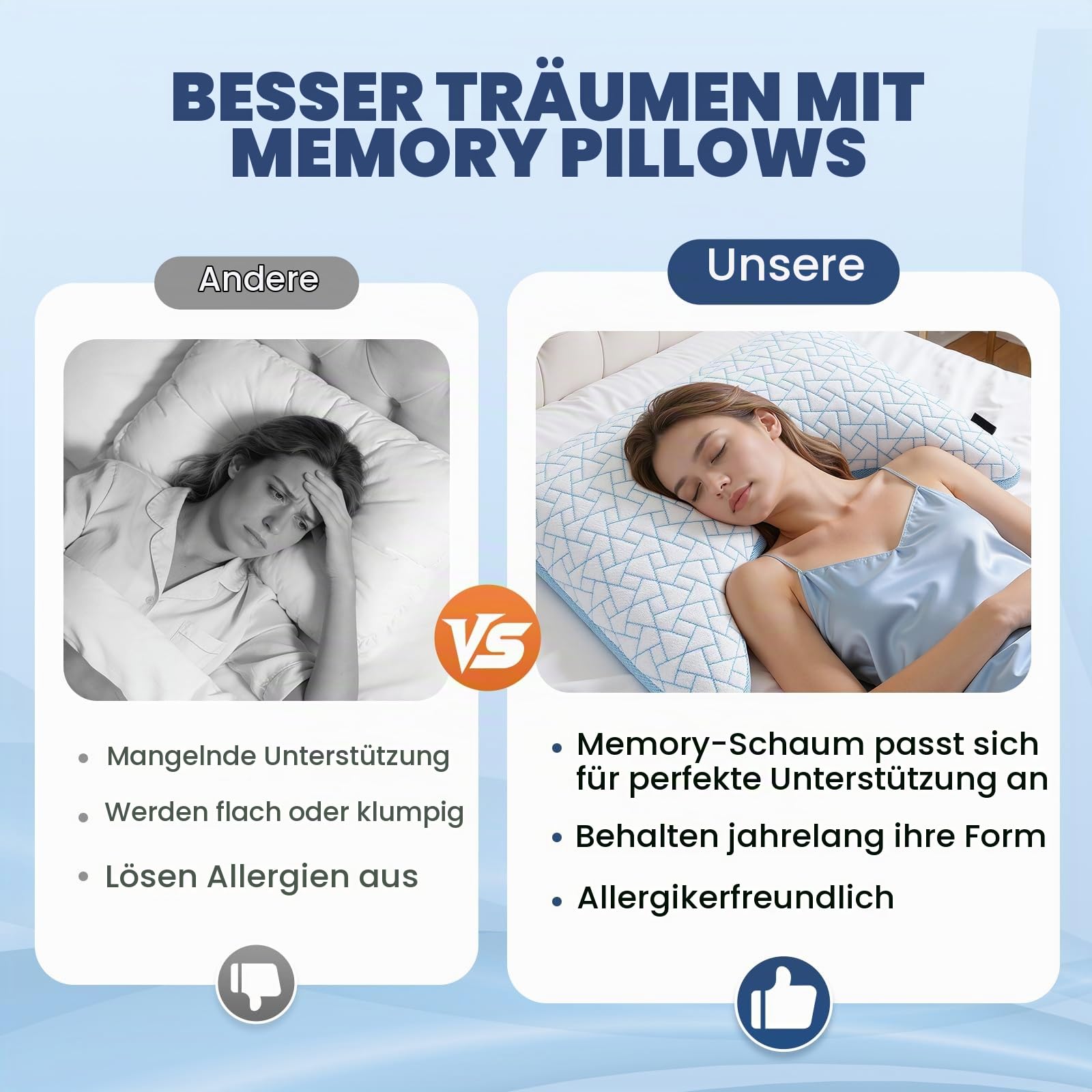 Verstellbares Memory Foam Kopfkissen, Seitenschläferkissen mit Nackenstütze | King Size, Ergonomische Kurve, Höhe/Festigkeit Anpassbar, Waschbarer Zweiseitiger Bezug, Bambusseite, Kühlseite, OEKO-TEX