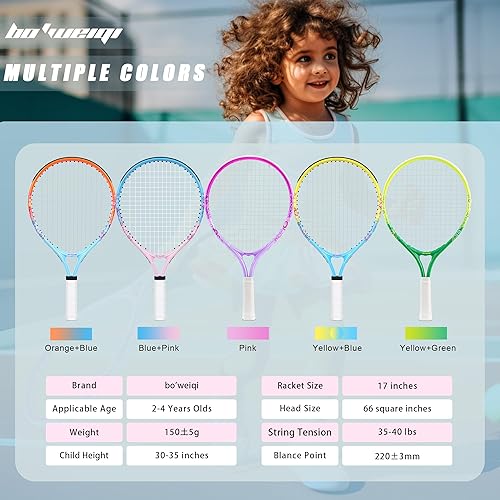 Miniatura 6 de bo'weiqi Raqueta de tenis para niños de 17"-25" para edades de 2-12 años, raqueta de tenis juvenil ligera para niñas y niños, deportes al aire Azul