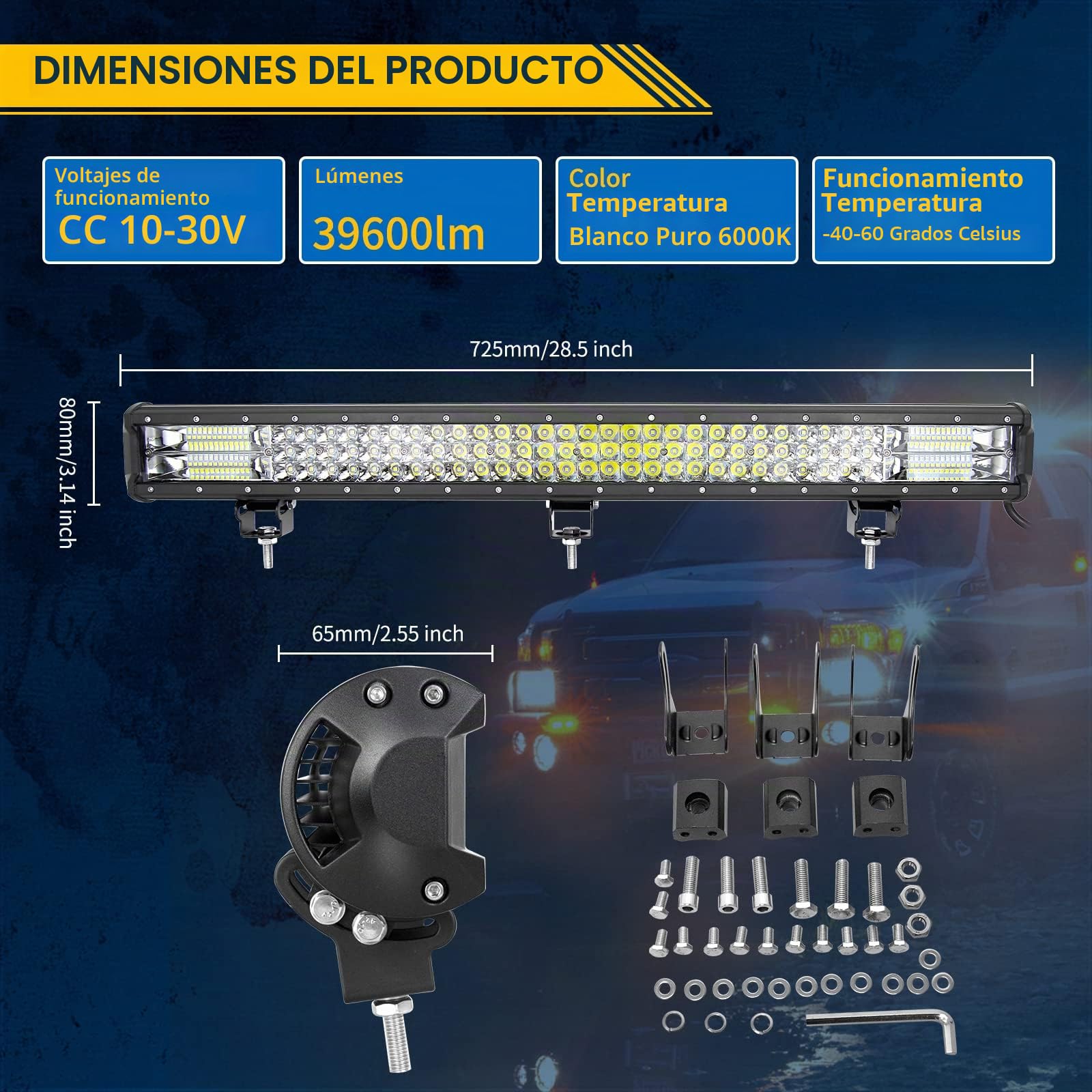 RIGIDON Barra de luz led Coche 4x4 28 Pulgadas 73cm 396W y 12V cableado Kit | tri fila barras luminosas led, lámpara de conducción, para off road camión coche ATV SUV 4x4 barco, 6000K blanco, impermeable