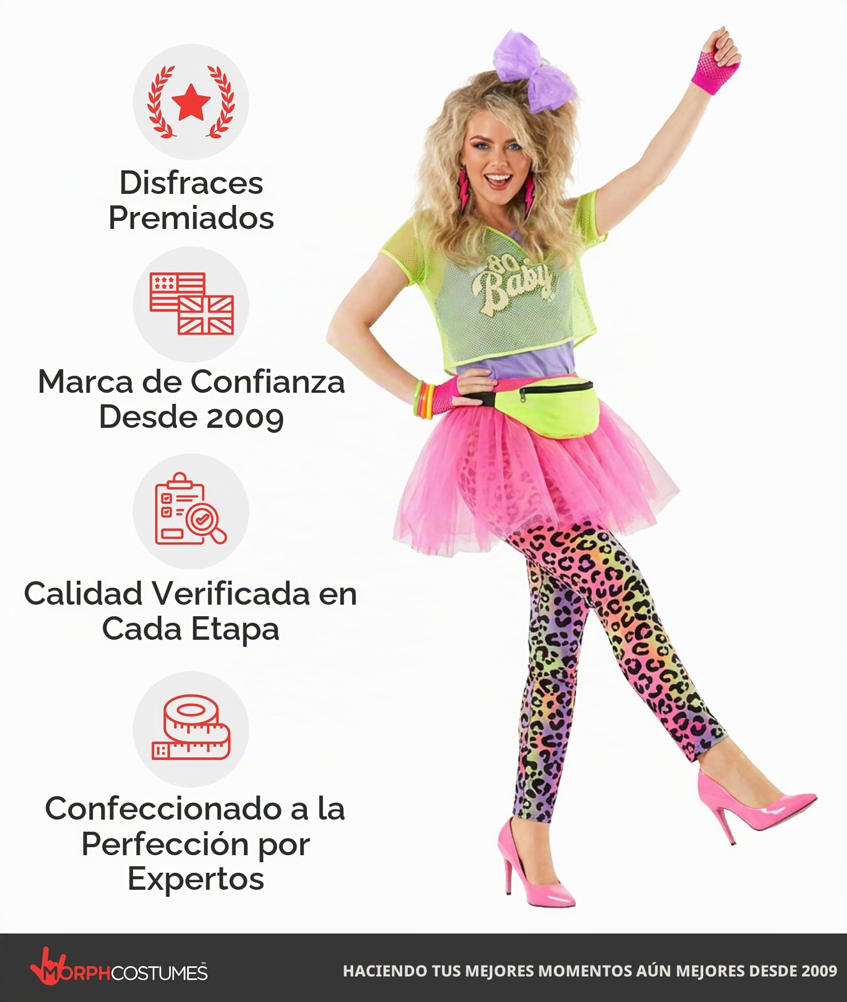 Morph Disfraz Años 80 Mujer, Disfraz Fiesta Halloween Mujer