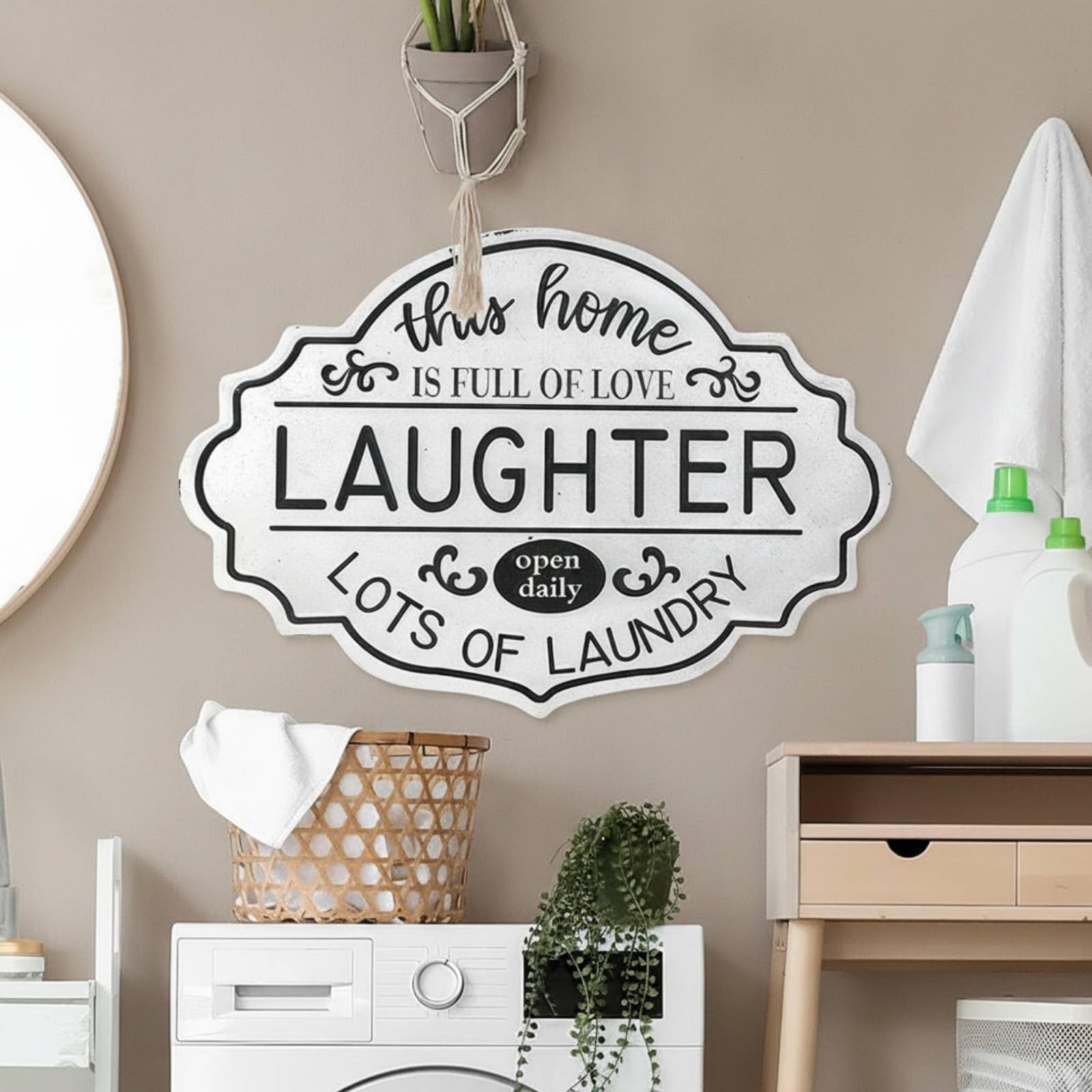 Letrero Metálico de Pared Placa de Hierro Cartel Decorativo Colgante Acabado Limpio con Marco Oscuro Agrega Textura a Vacíos Adecuado para Lavandería Baño Recibidor Patio Balcón Jardín