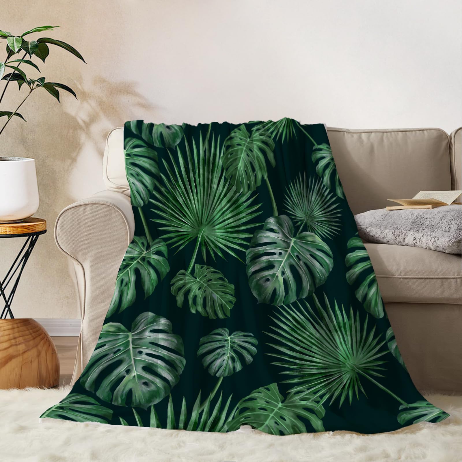 YeeJu Tropical Kids Throw Blanket Small Green Plant Leaf Blanket for Girls Boys Child Baby Bed Soft Fuzzy Plush Fleece Blanket and Throws Spring Summer Decorative Print Gift Blanket 40x50