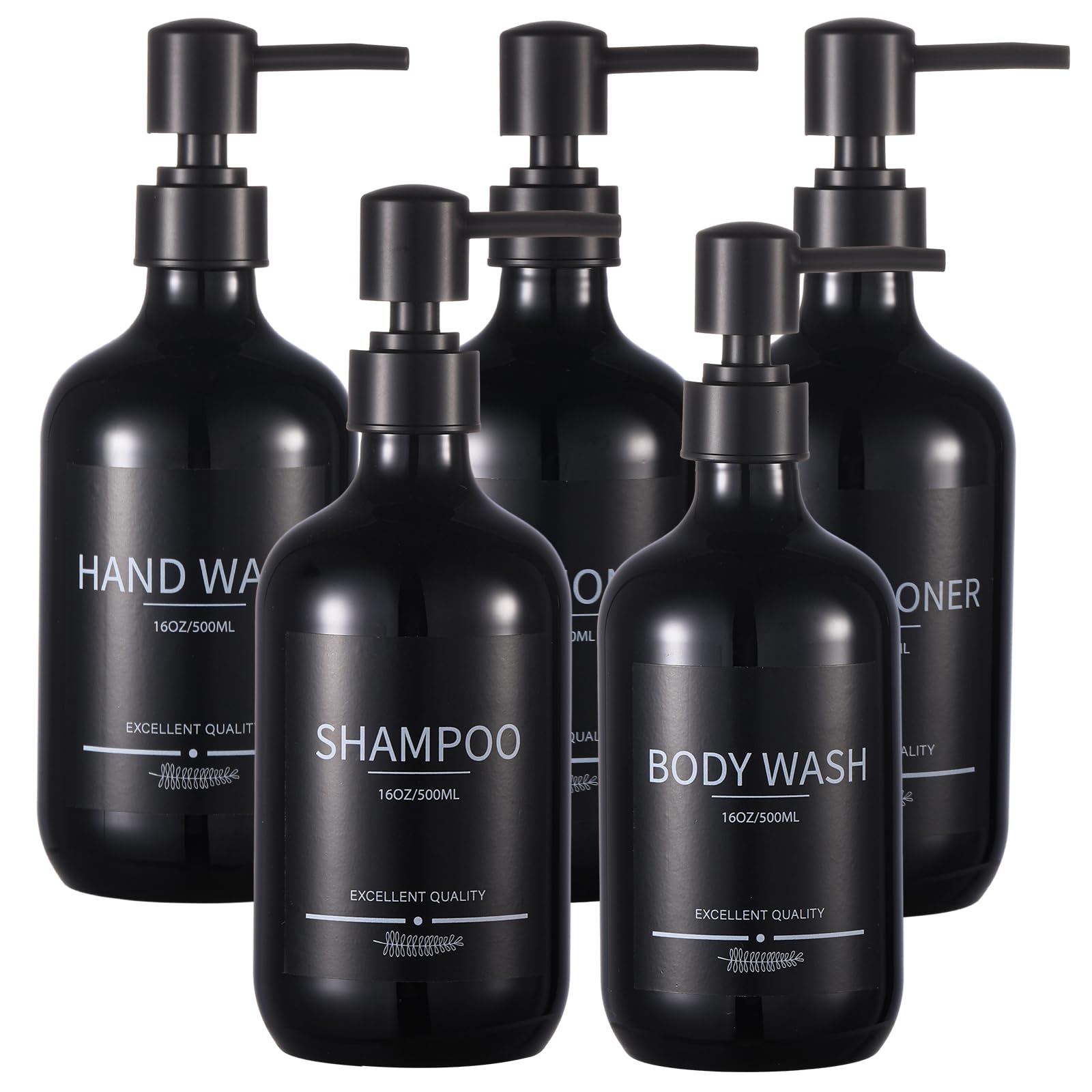 Mithrgrous 5-Piece Refillable Pump Dispenser Bottle Set, 16.9 oz
