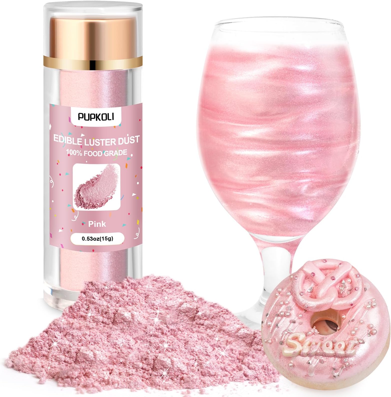 Pink Edible Glitter for Cakes and Cocktails, 15g Food-Grade Pink Luster Dust Edible Shimmer Powder for Drinks,Baking,Easter Egg Decoration