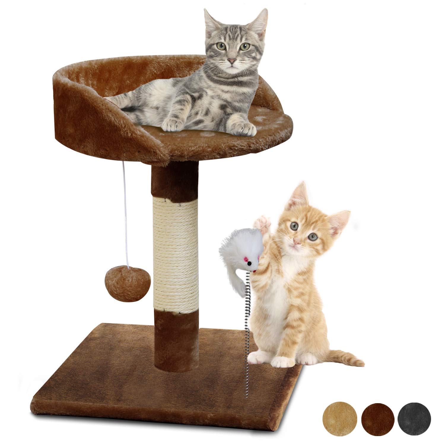 67i Cat Tree Cat Tower with Natural Sisal Scratching Posts Cat Activity Platform Furniture with Hanging Ball and Spring Plush Mouse Toys for Kitten Small Cats Climbing Playing