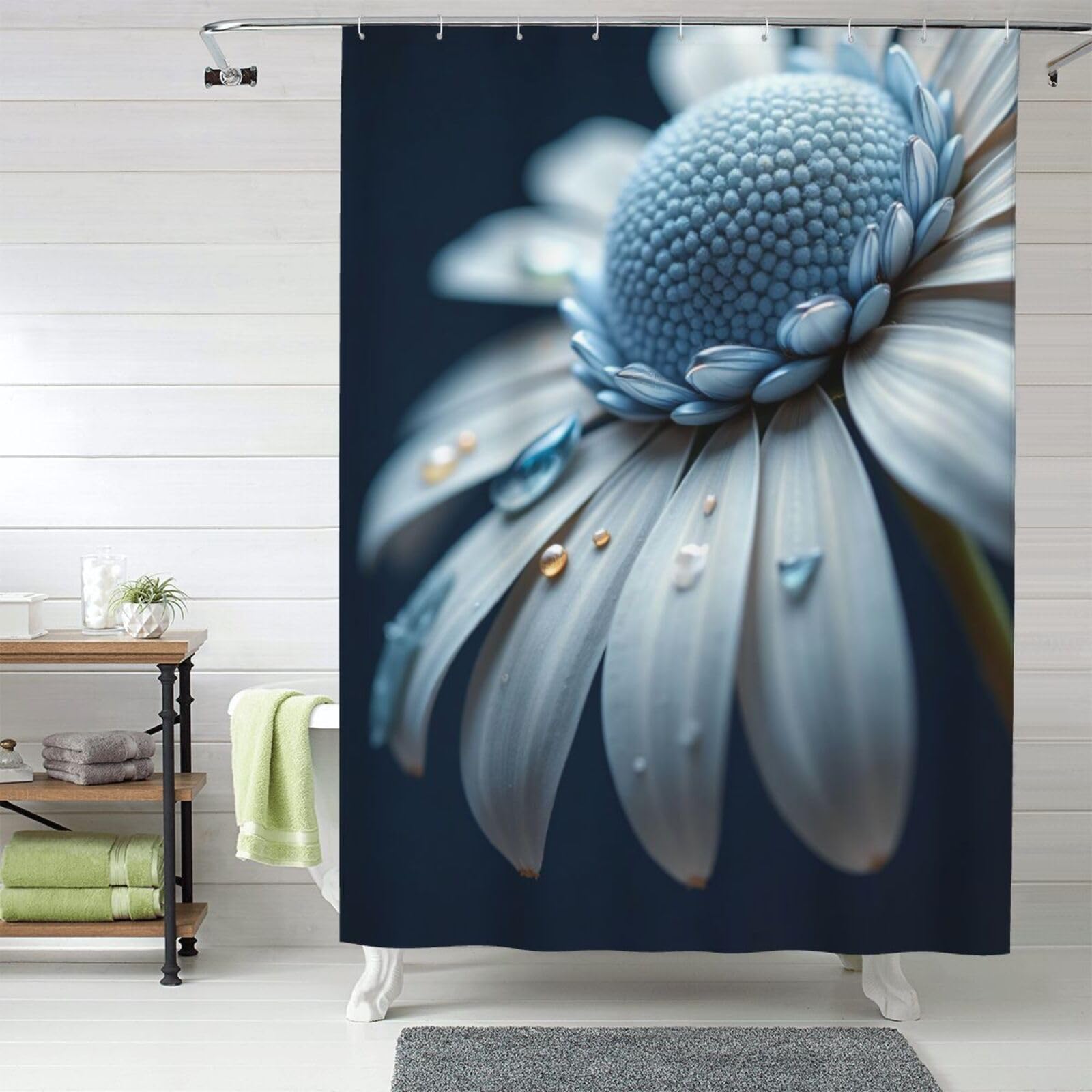 Rideau de douche anti-adhérence en tissu épais floral 152x183 cm lavable en machine