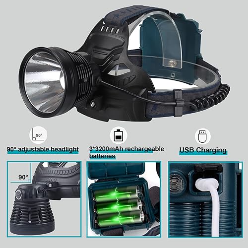 Miniatura 4 de Faros delanteros recargables para adultos de alto lumen súper brillante, lámpara de cabeza impermeable, 4 modos con luz de advertencia trasera, para