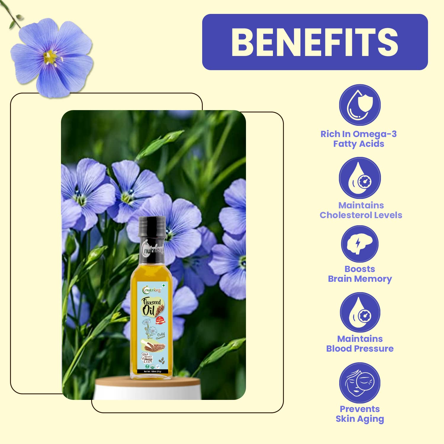 Nutriorg Organic Flaxseed Oil & Castor Oil, 100 Ml (Pack Of 2) - Image 5 thumbnail