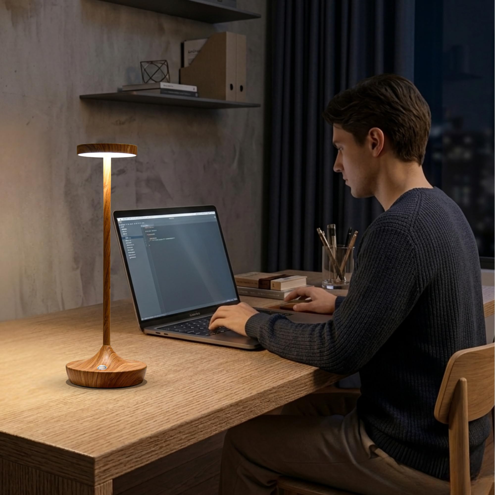 Lámpara de mesa inalámbrica recargable, luz LED de 6000 mAh, funciona con pilas, portátil, táctil, regulable, impermeable, para patio, bar, restaurante, comedor (patrón de bambú)