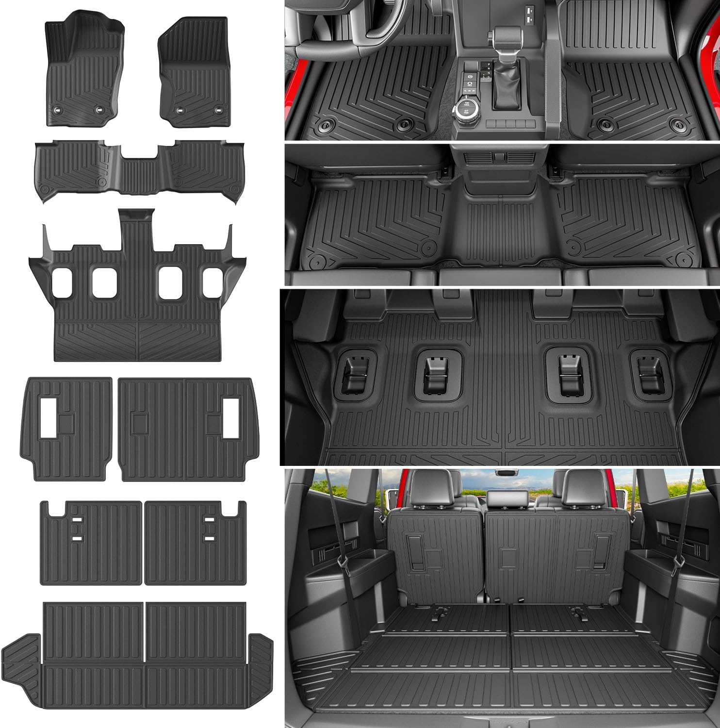 powoq 7 Seats Fuel Floor Mat Compatible with 2025 2026 Toyota 4Runner Cargo Mat Floor Liner TPE Trunk Liner Back Seat Protector Replacement for 2025-2026 Toyota 4Runner Accessories