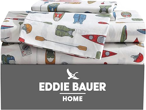 Eddie Bauer - Juego de sábanas de percal de algodón, decoración del hogar fresca y fresca (Kayak Adventure, individual)