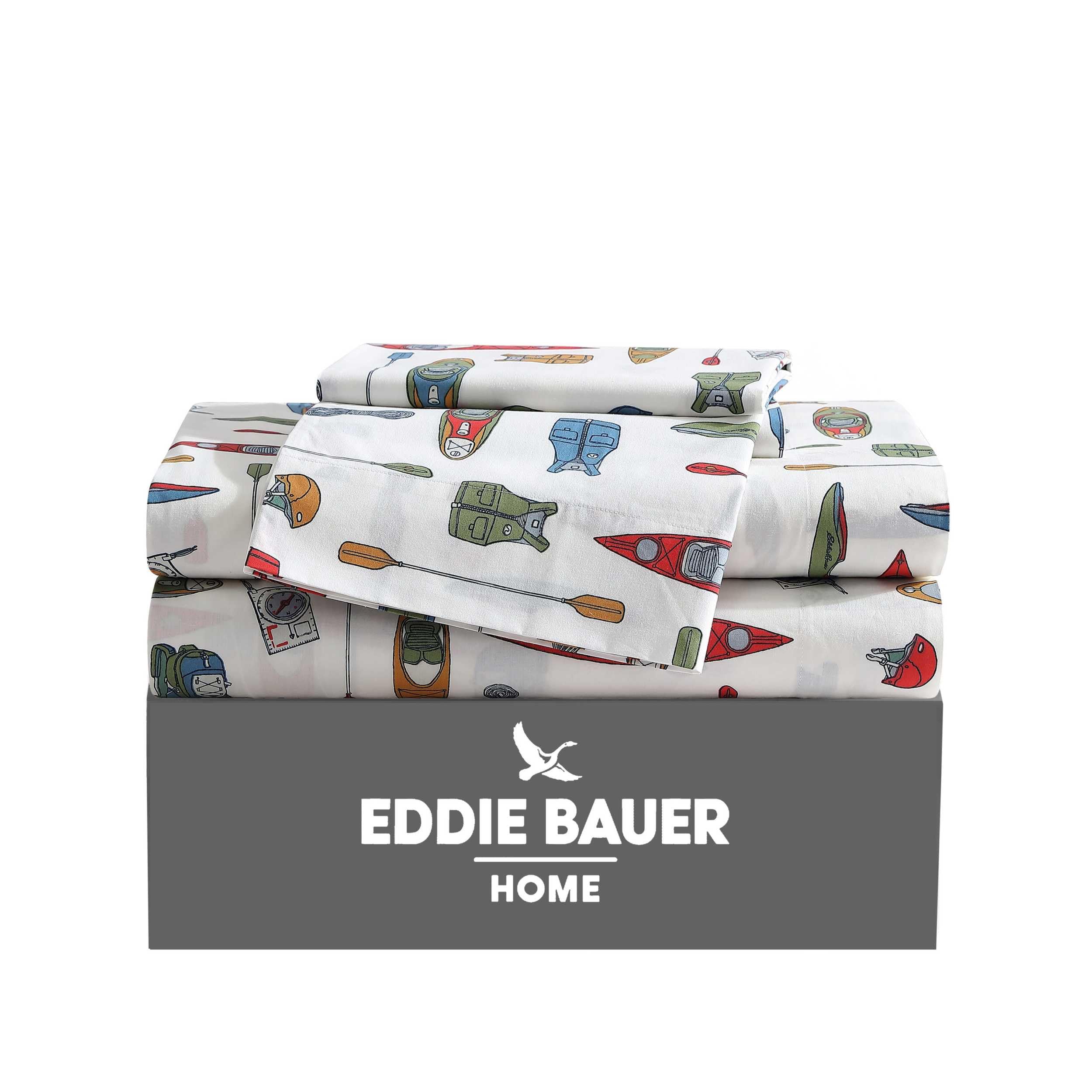 Eddie Bauer - Queen Sheets, Cotton Percale Bedding Set, Crisp & Cool Home Decor (Kayak Adventure, Queen)