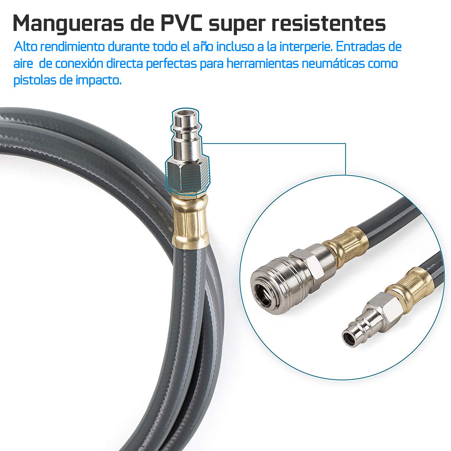 Carrete de Manguera Aire Comprimido 15 m + 2 m | Conector de 1/4" | Soporte Pared 180° | 7,5 x 11.5 mm | AZUL