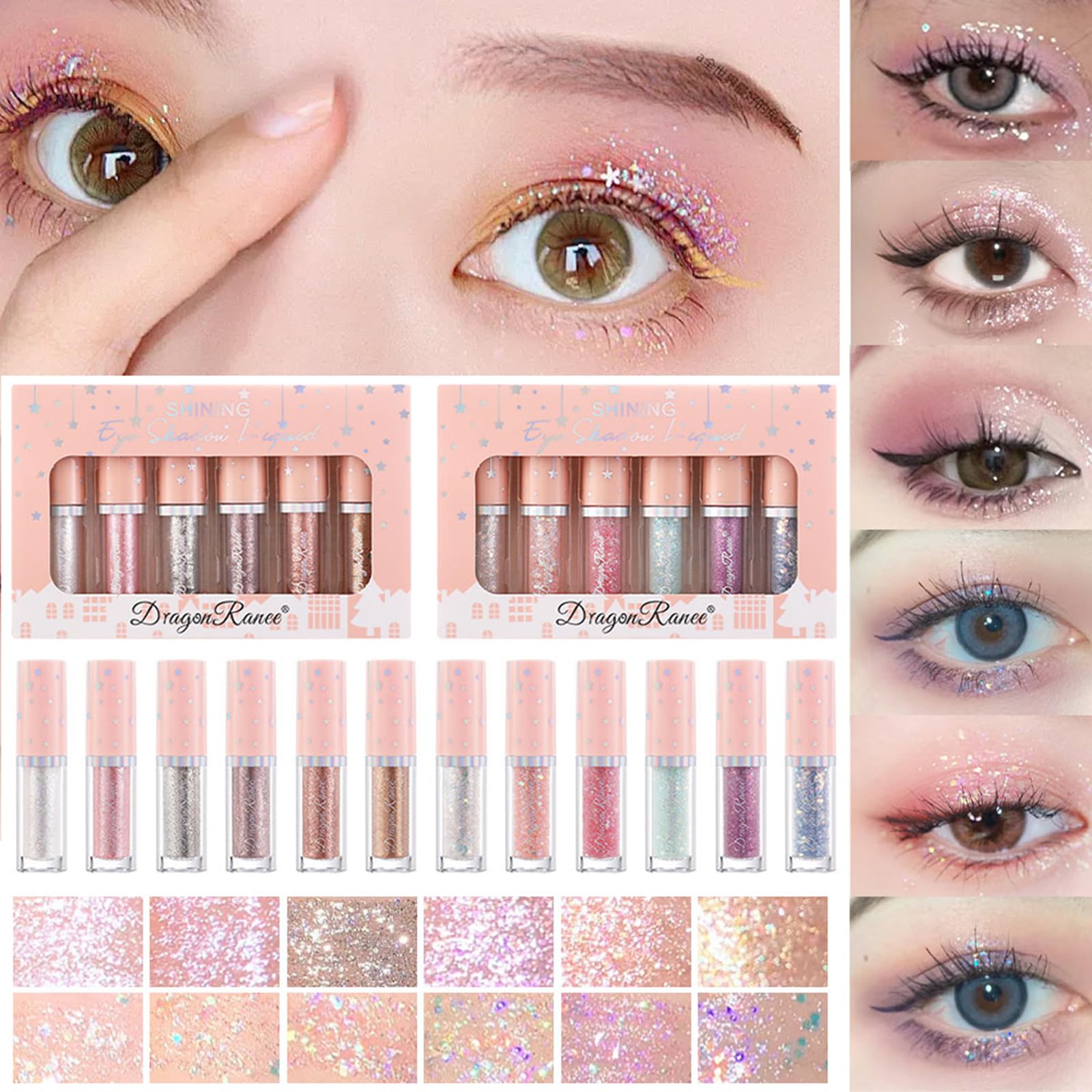 TITIMORE 6Pcs Liquid Glitter Eyeshadow Highly Pigmented Shimmer Metallic Sparkling Eye shadow Long Lasting Quick Drying Liquid Eyeshadow for Crystal Eye Makeup(Set B) - Image 4