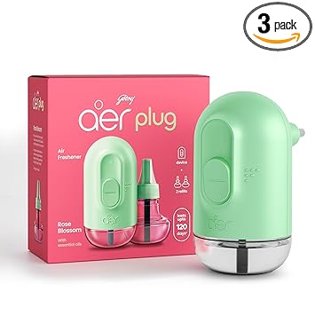 Godrej aer Plug Electric Air Freshener (Machine + 2 Refills (20 Ml each) | Rose Blossom | Lasts up to 120 days,Liquid - image, photos