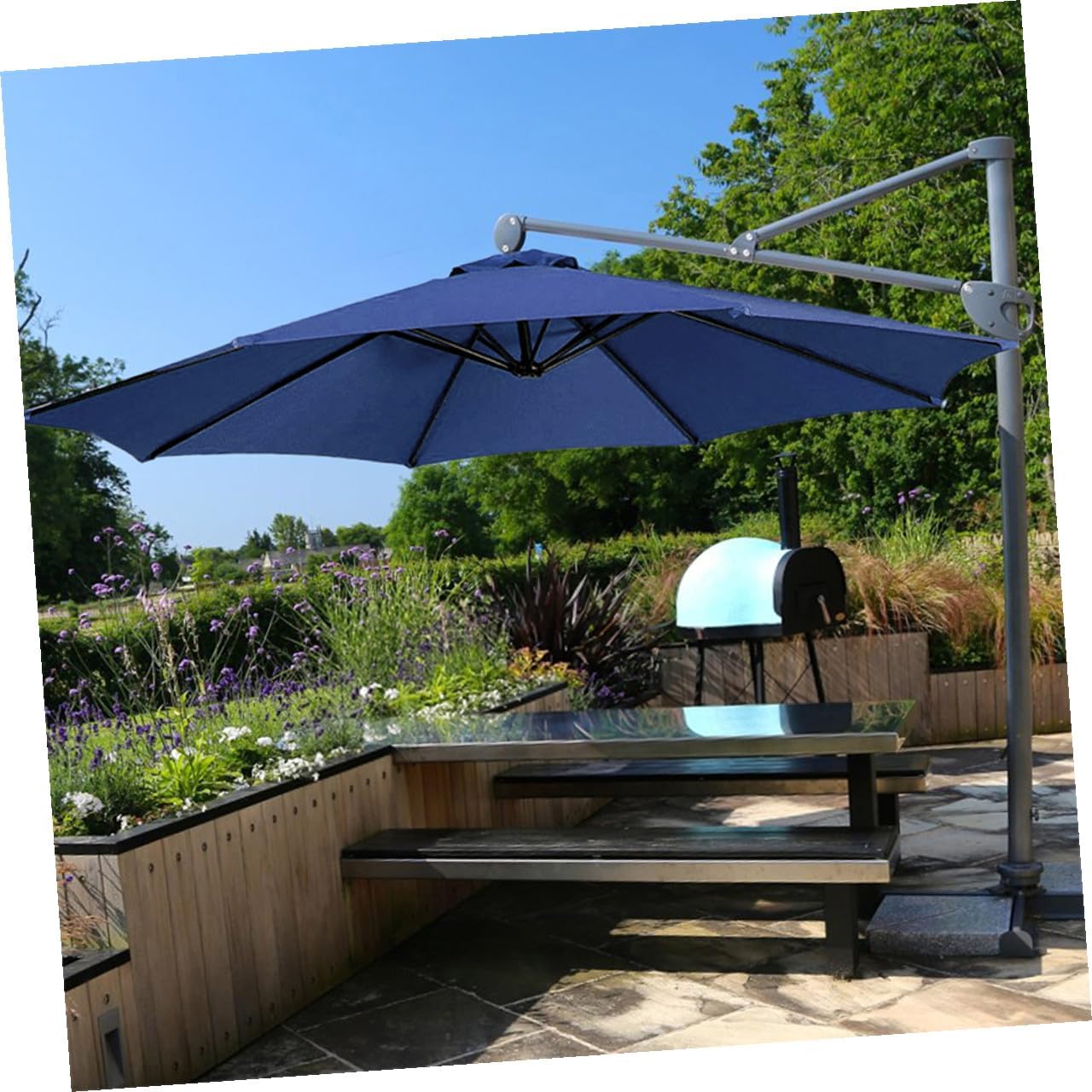 Replacement Canopy Fabric for 2.7m 8-rib Patio Umbrella, Outdoor Yard Umbrella Canopy Cover, Navy Blue Waterproof Sunshade Replacement for Beach and Garden Use