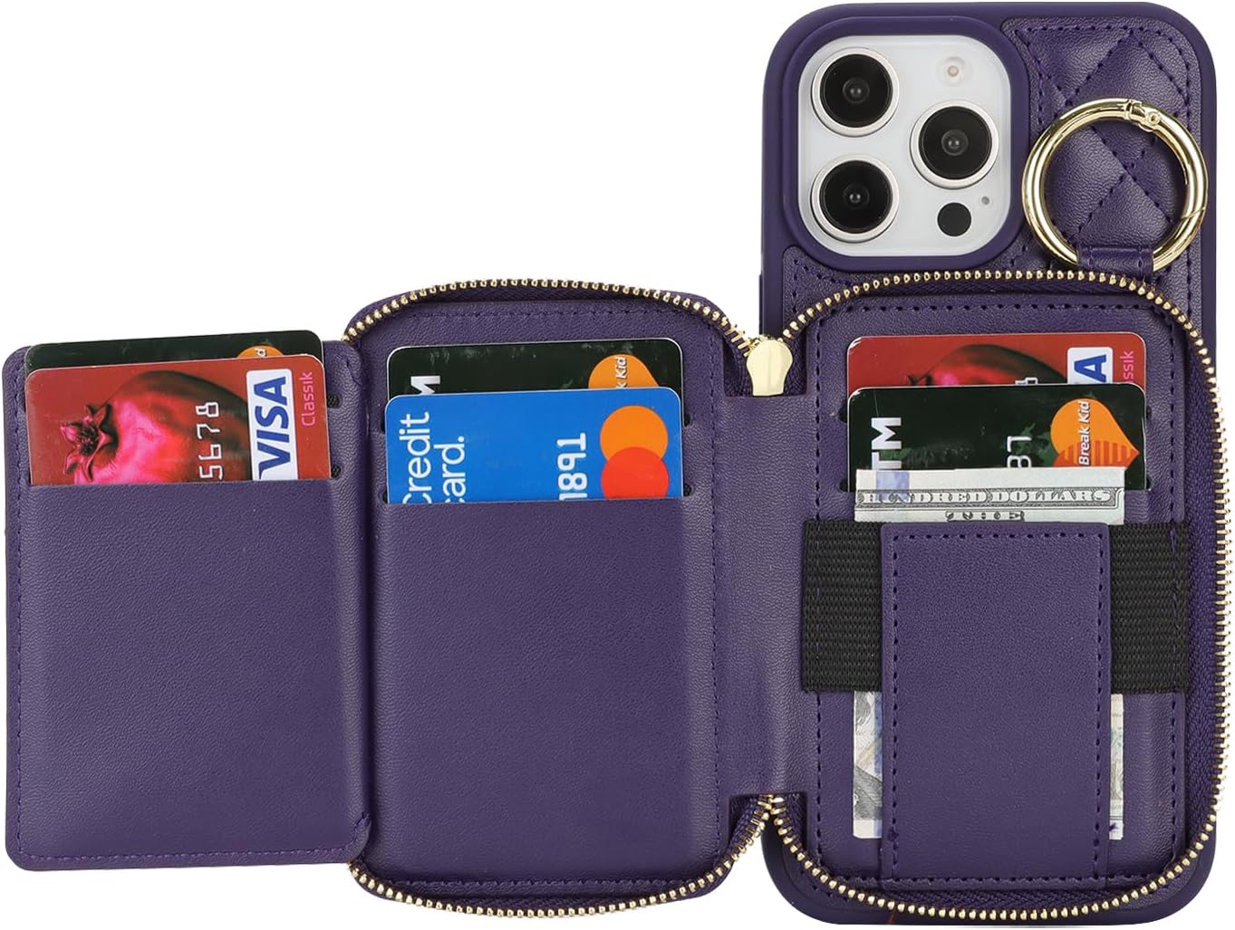 for iPhone 16 Pro Max Case Wallet with Card Holder,for iPhone 16 Pro Max Phone case Wallet with Zipper with Slot Kickstand Stand Case for Women and Man 5G 6.9 Inch-Purple