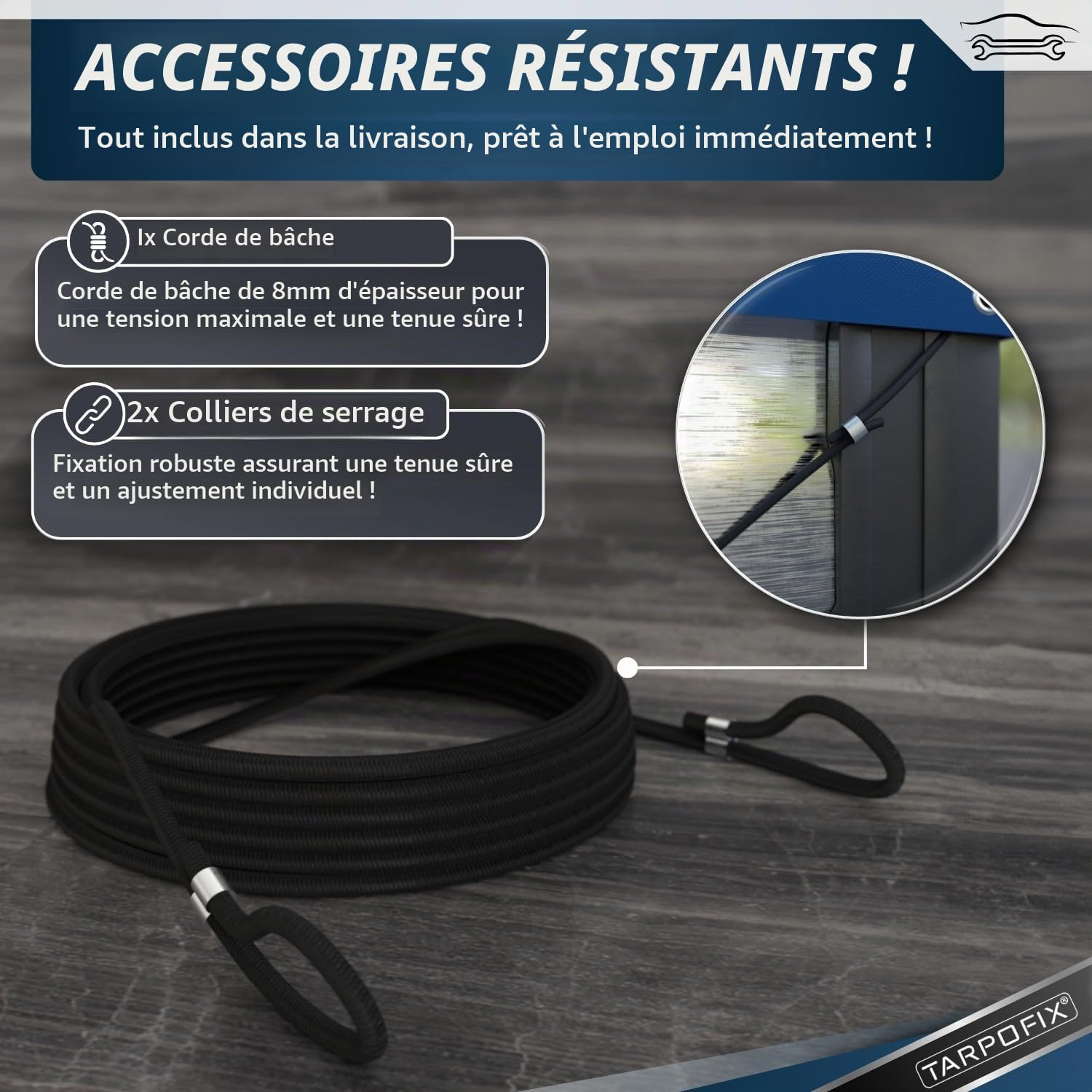 Tarpofix® Bâche de Remorque Haute 210 x 115 x 110 cm & Corde - PVC Robuste Durable - Couverture Idéale pour Divers Modèles de Remorques de 750kg