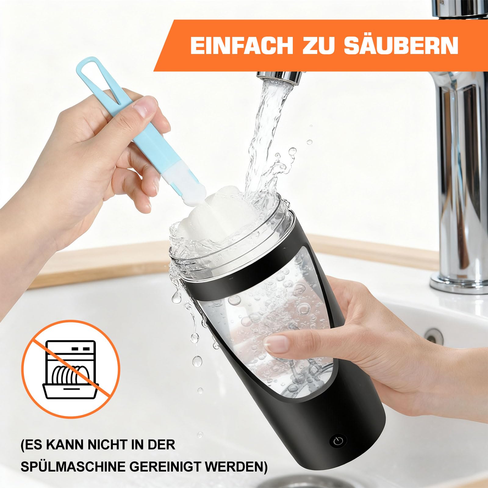 Elektrischer Shaker, Shaker Elektrisch 700ML, Protein Shaker Elektrisch mit Pulverfach für Potein Pulver und Milchshak, Tritan BPA-frei, Schwarz