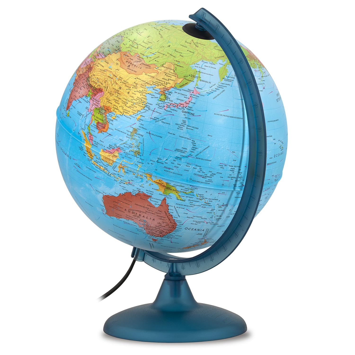 Tecnodidattica - Globo terráqueo Night&Day para niños y adolescentes - Doble efecto de cartografía política y constelaciones - Luminoso y giratorio - Meridiano graduado - Textos en italiano - Diámetro 25 cm