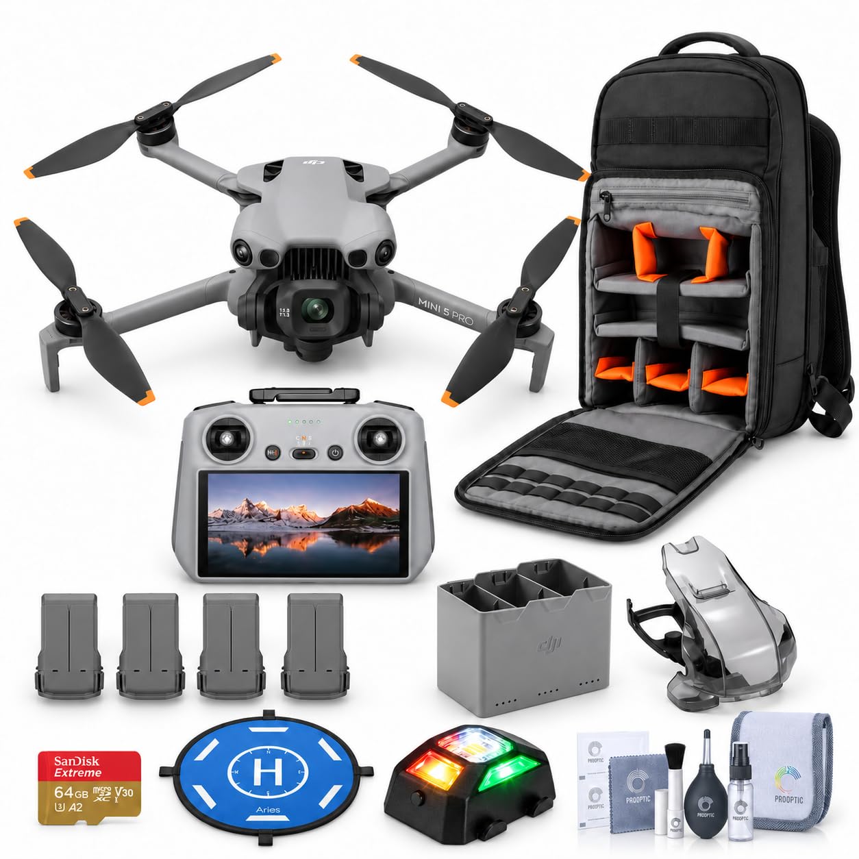 Mini 5 Pro Drone 4K Bundle with RC 2 Remote, 4-Batteries & Accessories