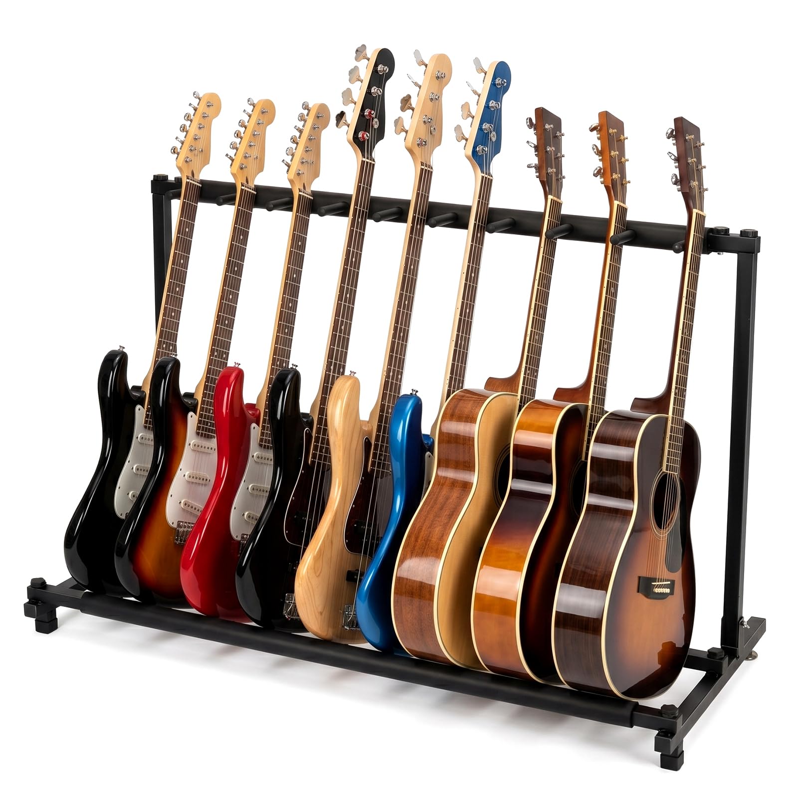 AODSK Soporte para guitarra múltiple con diseño plegable, soporte negro portátil para múltiples guitarras y bajos, estudio y exhibición en el hogar
