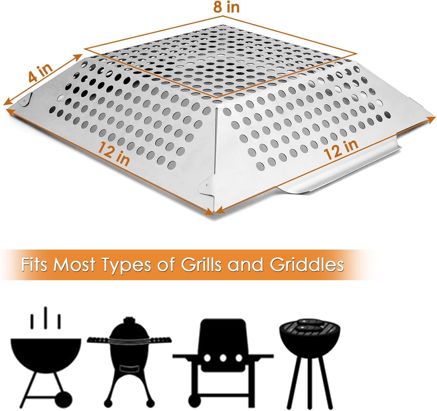 12in Grill Basket, HaSteeL Large BBQ Grilling Basket Wok for Vegetable, Kabobs, Shrimps, Heavy Duty Stainless Steel Grilling Accessories for All Grills, Dishwasher Safe - (2 Packs) : Patio, Lawn & Garden