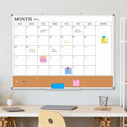 Vista 32 de Calendario mensual de pizarra blanca de borrado en seco para pared, 36 x 24 pulgadas, calendario magnético de doble cara, pizarra blanca y tablero
