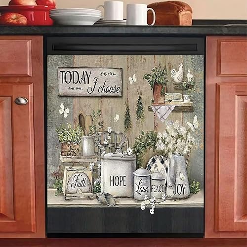 Farm Kapok - Cubierta magnética para lavavajillas, florero de algodón, diseño de flores, decoración de cocina, para refrigerador, estilo pastoral,