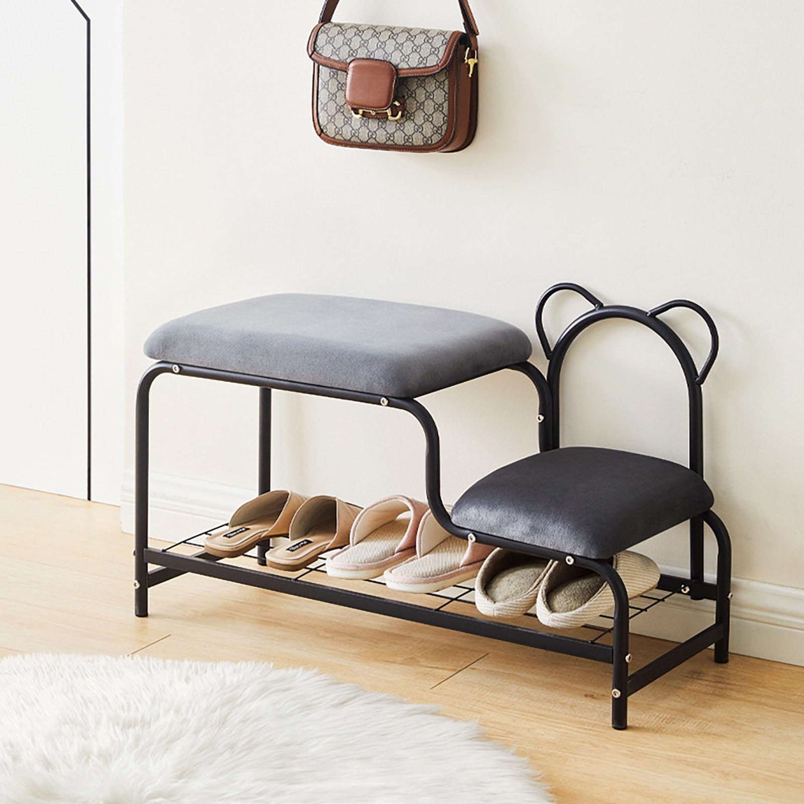 Banc de rangement à chaussures en métal avec assise rembourrée pour entrée