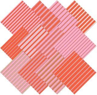 JarThenaAMCS 12피스 스트라이프 면 원단 번들, 오렌지 핑크, 45.7 x 55.9cm(18 x 22인치) | 팻 쿼터, 스트라이프 프린트, 여름, 패치워크 원단, 선명한 색상, DIY 공예 바느질 용품, 홈 파티 장식