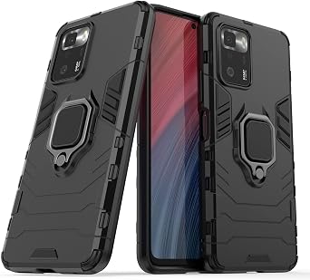 Case for Xiaomi Redmi Note 10 Pro 5G,3 in 1 Heavy Duty Shockproof Shell Case,Built in Folding Kickstand with Magnetic Car Mount Black