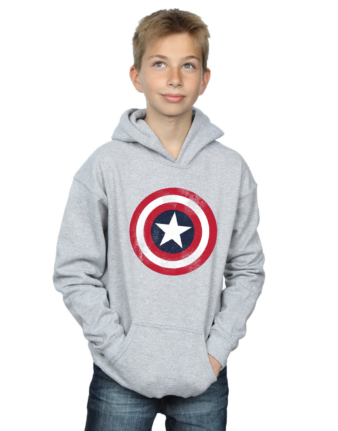 Marvel Captain America Distressed Shield Hoodie - Grey - 12-13 Years