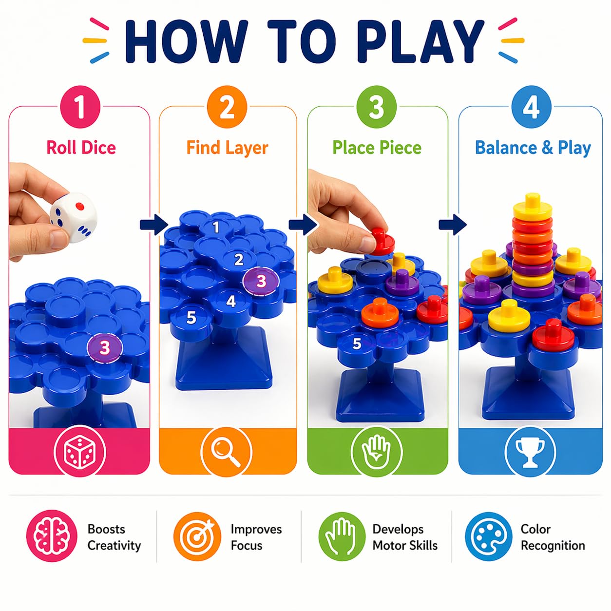 Goyal's Balancing Topple Stacking Game for Kids – 48 Colorful Discs with Dice | Educational Dexterity Skill Toy for Boys & Girls | Fun Family Game for 3+ Years 1